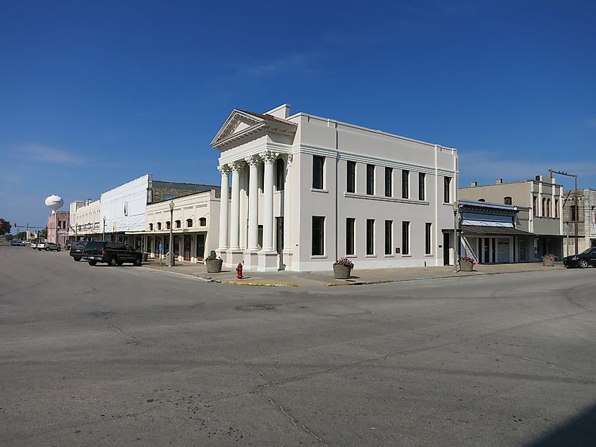 Old business district along Monseratte Street in El Campo, Texas.