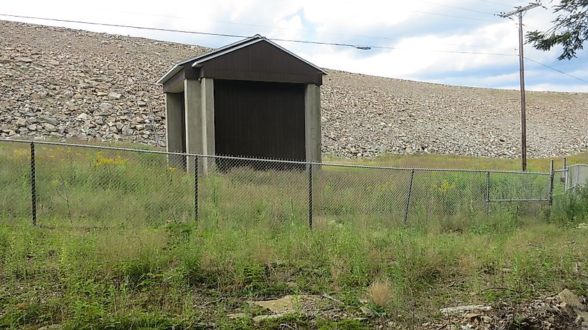 a small man-made pond on the Northfield Mountain property, near the M&M Trail.