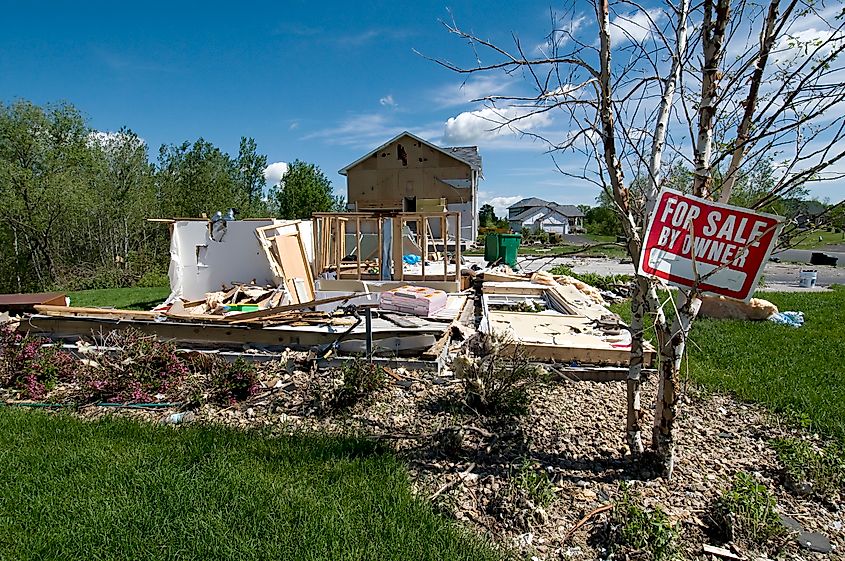 A residential home damaged by a tornado in Minnesota