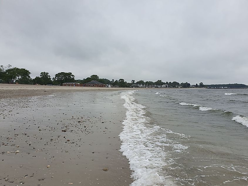 Compo Beach in Westport, Connecticut on a rainy day