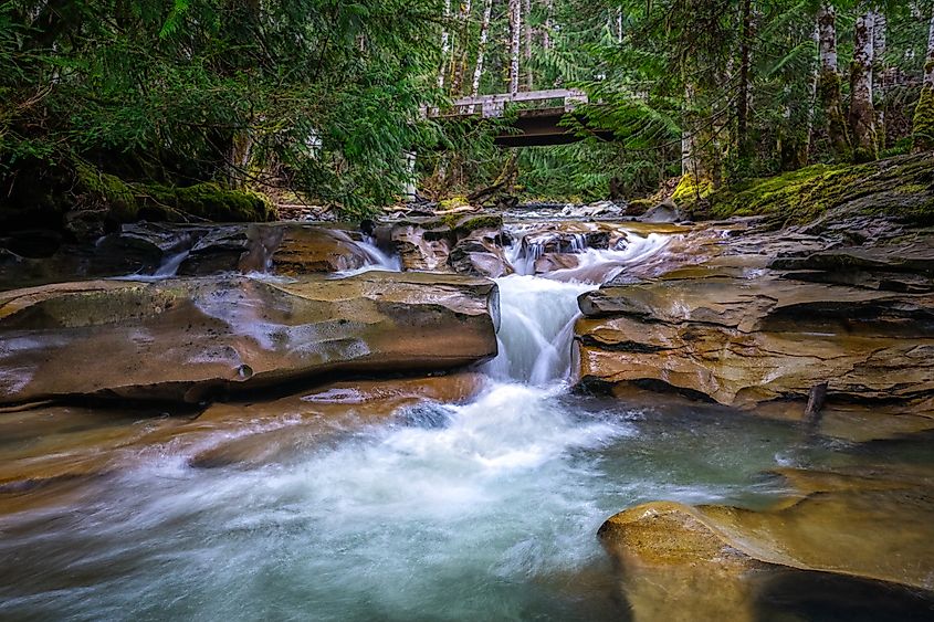 The China Bowls waterfall in Cumberland, British Columbia.