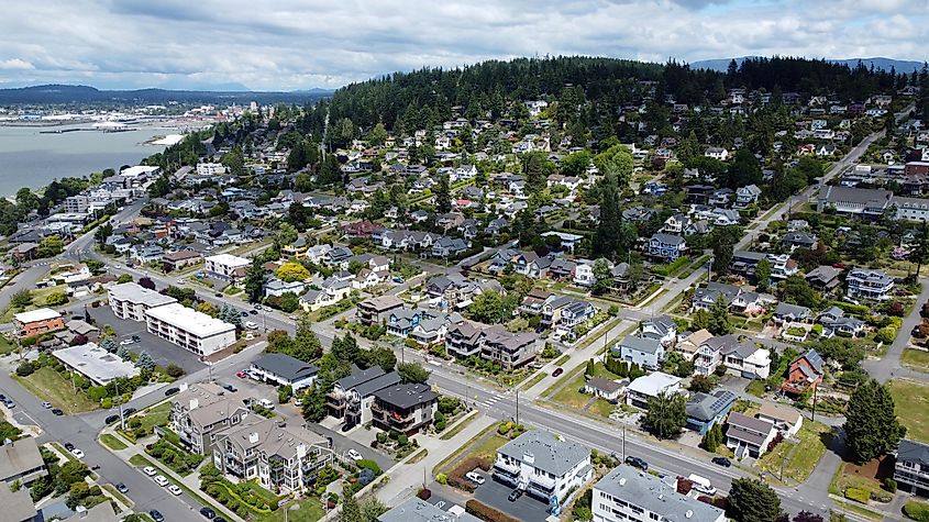 Aerial view of Bellingham, Washington near Boulevard Park