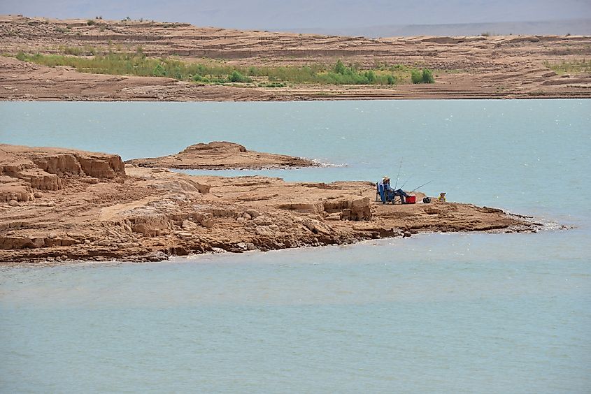 People fishing at Lake Mead in Nevada.
