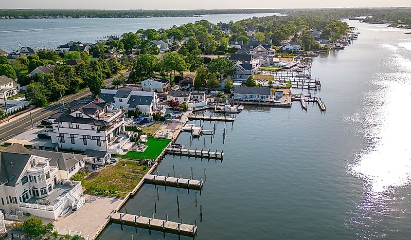 Aerial drone of Brick New Jersey along the Jersey shore