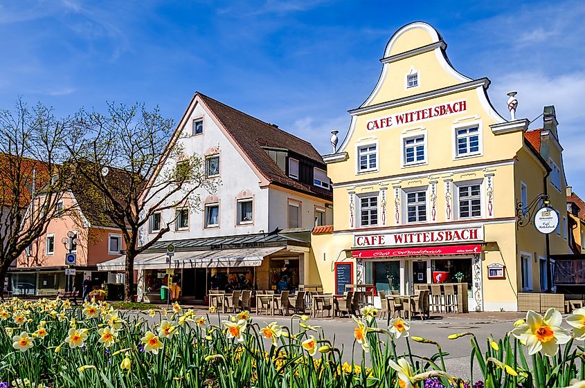 Historic buildings in the old town of Bad Wörishofen, Germany.