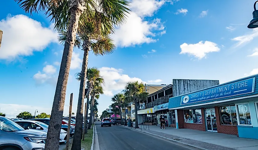 Downtown street in Tybee Island, Georgia.