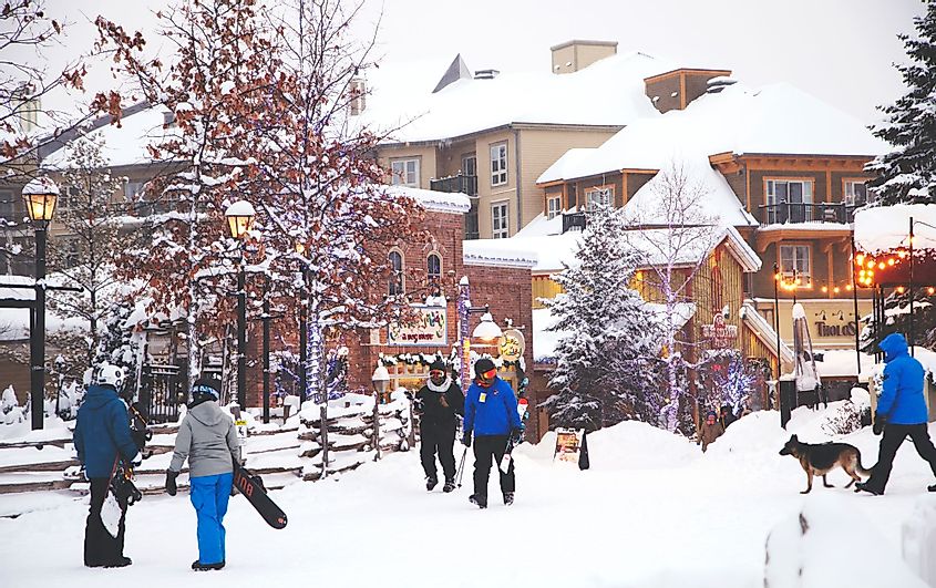 Blue Mountain Village on a snowy winter day in Collingwood, Ontario, Canada