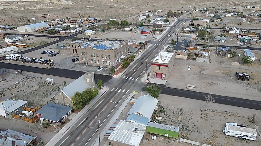 Aerial photo over the main street in Goldfield Nevada