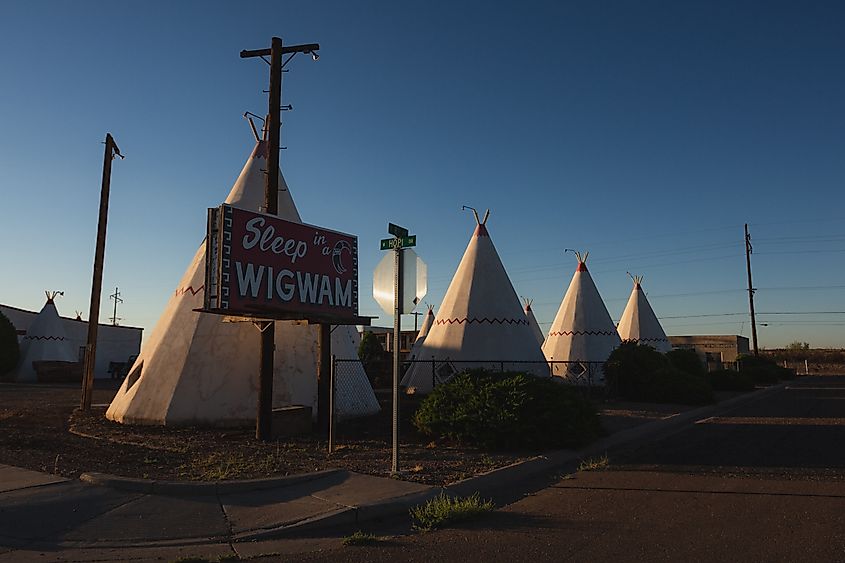 Sunset at the historic Wigwam Village Motel along old Route 66 in Holbrook, Arizona