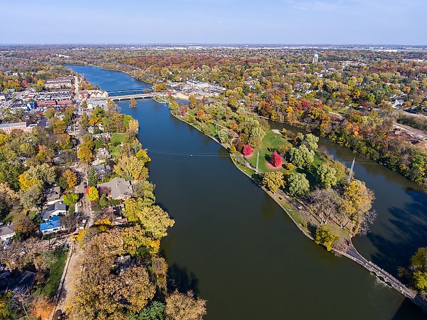 Aerial view of Island Park in Geneva, Illinois