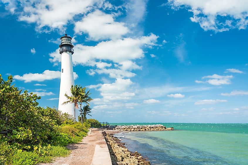 Famous lighthouse at Cape Florida in the south end of Key Biscayne