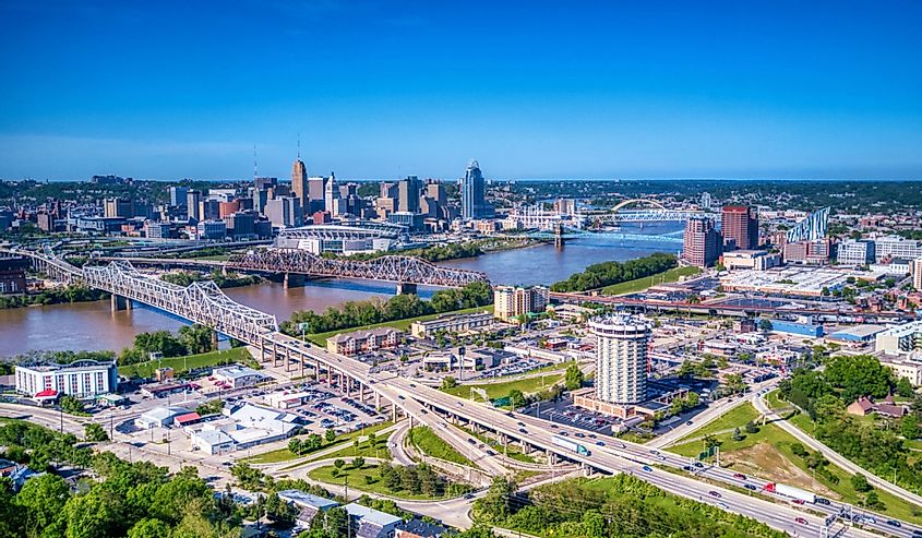 Aerial View of Covington Kentucky and Downtown Cincinnati from Devou Park