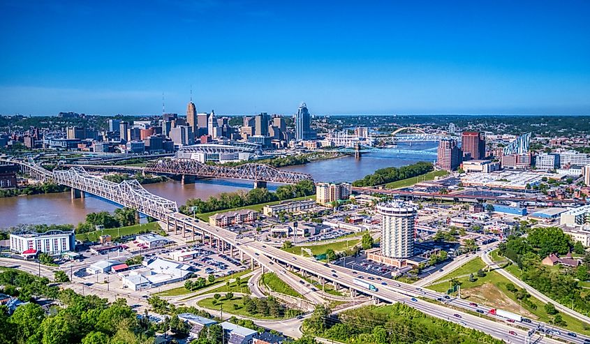 Overlooking Covington Kentucky and downtown Cincinnati from Devou Park.