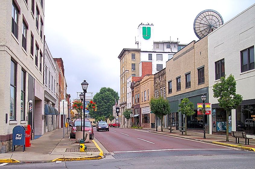 Main Street as viewed from Kanawha Street in downtown Beckley, West Virginia.