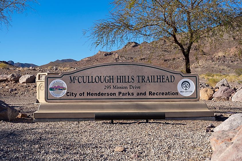 Signage for McCullough Hills Trailhead in Sloan Canyon National Conservation Area in Henderson, Nevada