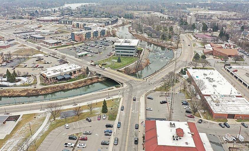 The Elkhart River winds through downtown Elkhart.