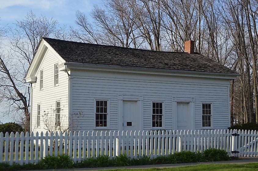 Front of the Peter Miller House, located at 33740 Lake Road (U.S. Route 6) in Avon Lake, Ohio, United States. Built in 1830, it is listed on the National Register of Historic Places.