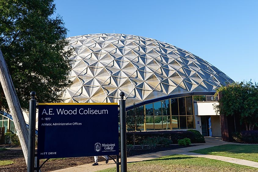 A.E. Wood Coliseum building at Mississippi College in Clinton, Mississippi