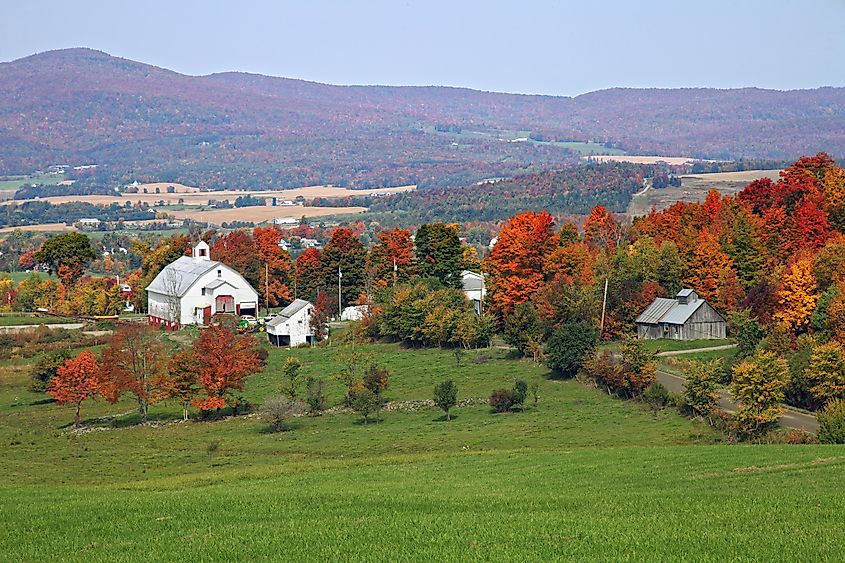 Farm on Burton Hill Road in autumn, Barton, Vermont, USA