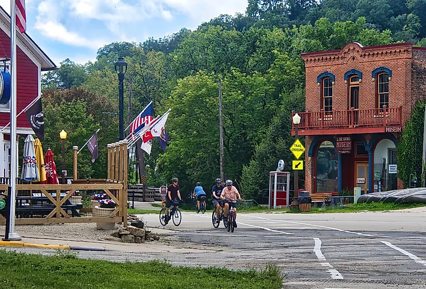 Root River State Trail crossing a street in Lanesboro, Minnesota. Image credit: Dave Jonasen / Shutterstock.com.