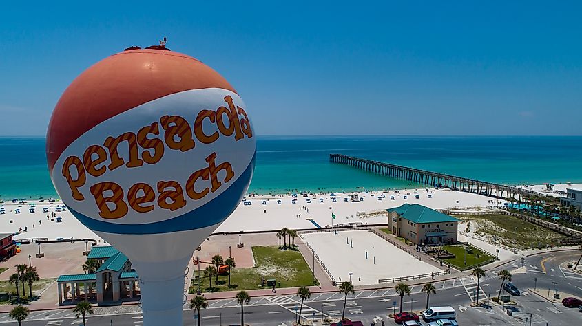 The famous Pensacola Beach water tower in Pensacola Beach, Florida.