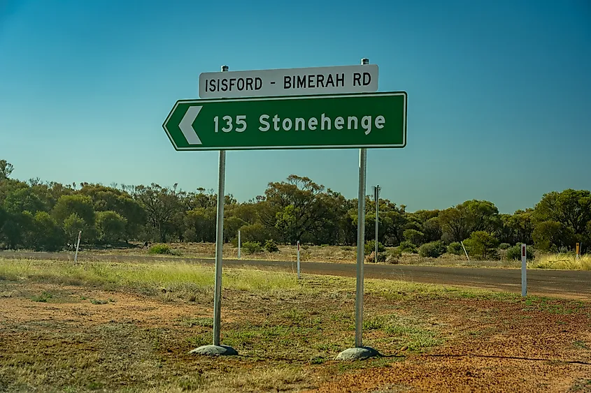 Road sign showing directions to Stonehenge, Queensland, Australia.