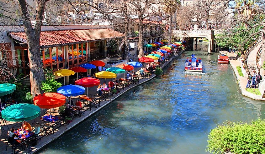 The San Antonio riverwalk and its many colorful sites