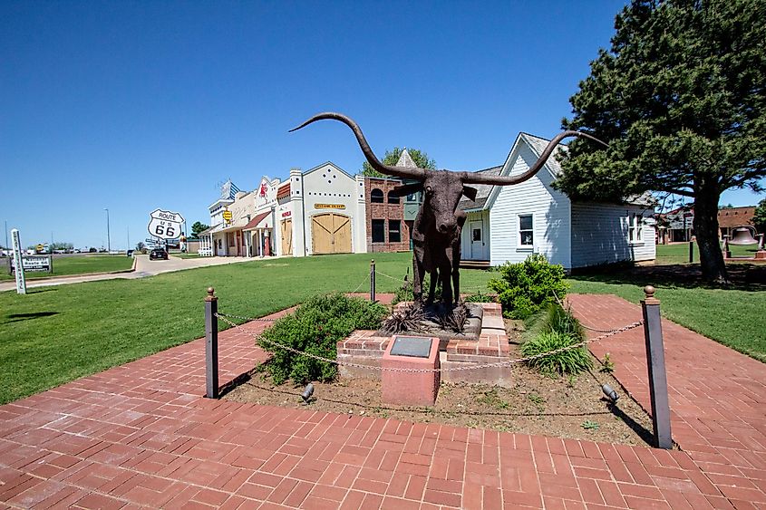 Longhorn cattle statues in Elk City, Oklahoma.