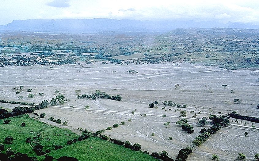 The lahar from the 1985 eruption of Nevado del Ruiz that wiped out the town of Armero in Colombia