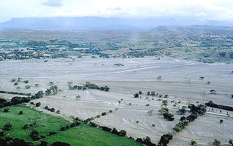 The lahar from the 1985 eruption of Nevado del Ruiz that wiped out the town of Armero in Colombia