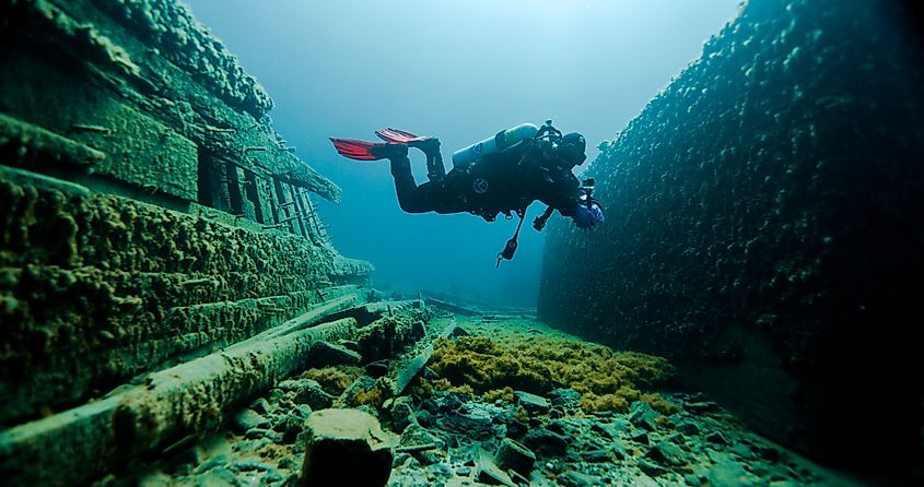 Visitors to Thunder Bay National Marine Sanctuary can see the wreck where it rests under 60 feet of water. 