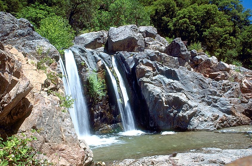 A waterfall on the South Fork Yuba River in South Yuba River State Park in Nevada County, California.