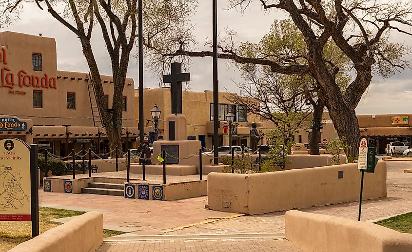 The historic Taos Plaza in New Mexico. Editorial credit: stellamc / Shutterstock.com.