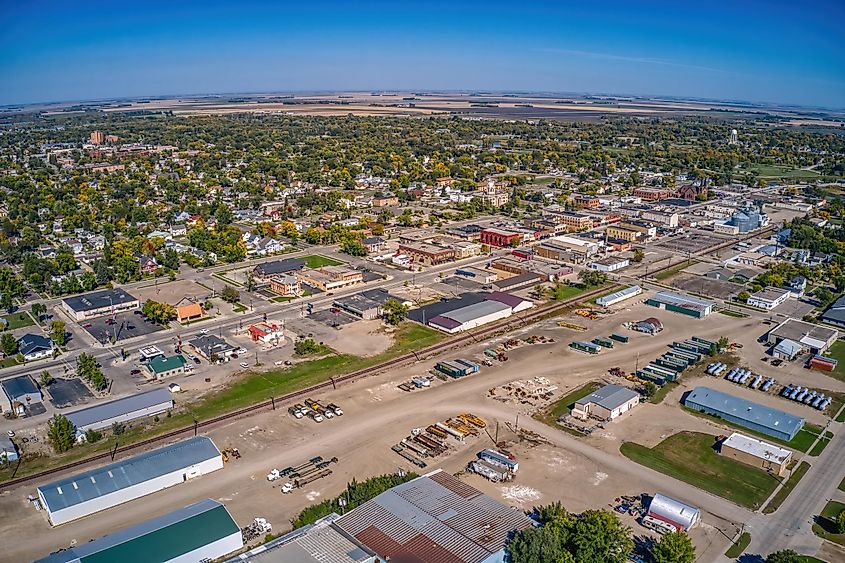 Aerial view of Wahpeton, North Dakota.