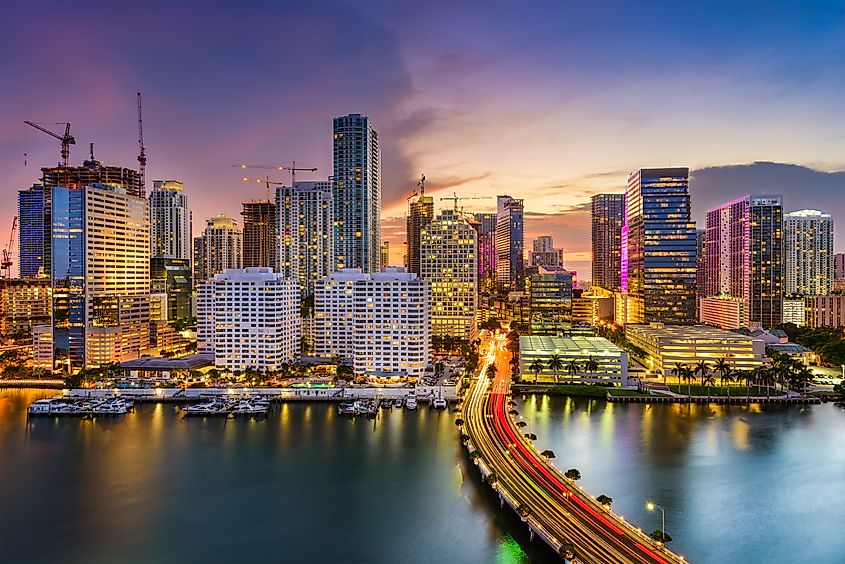 Miami, Florida, USA skyline on Biscayne Bay.