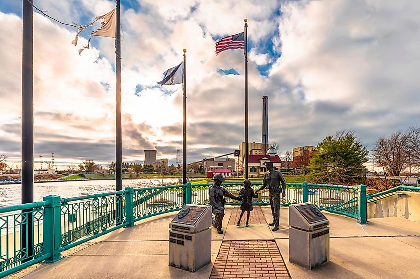 olice and Firefighter Memorial view in Michigan City of Indiana State.