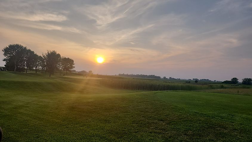 Sunset at a golf course.