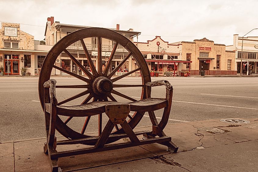 Western street chair in Fredericksburg, Texas. Editorial credit: Larisa Grib / Shutterstock.com