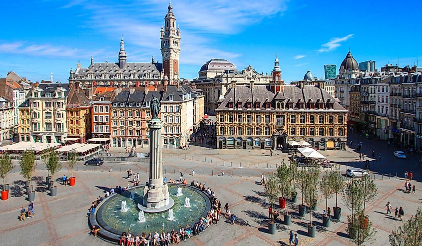 Main square of Lille France with belfry and "Vieille Bourse"