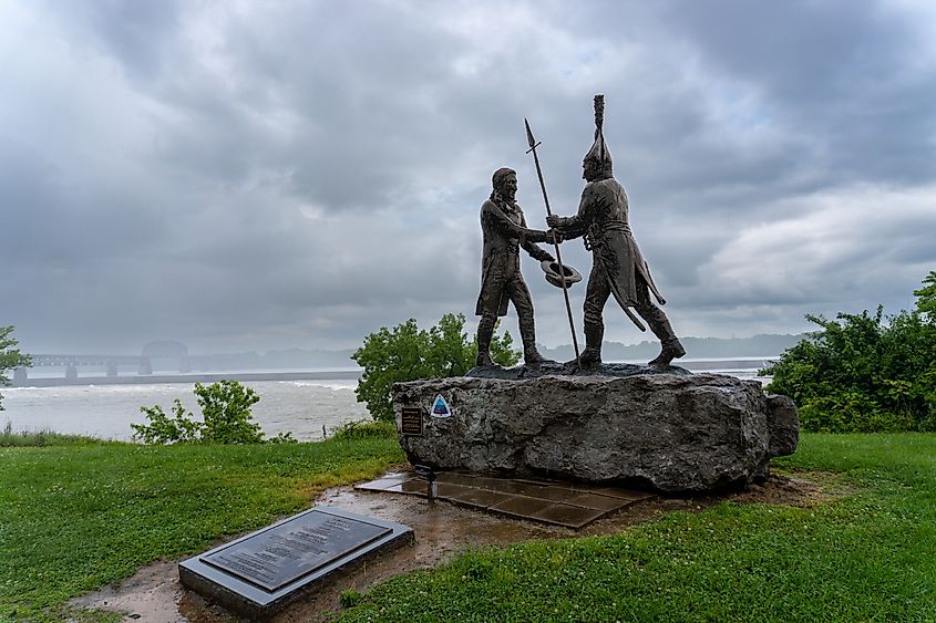 Lewis and Clark statue in Clarksville, Indiana. Image credit EWY Media via Shutterstock