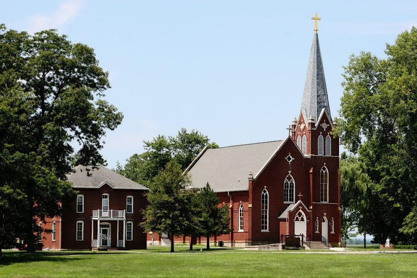 photograph of the Kaskaskia church (Church of the Immaculate Conception) in Kaskaskia, Illinois