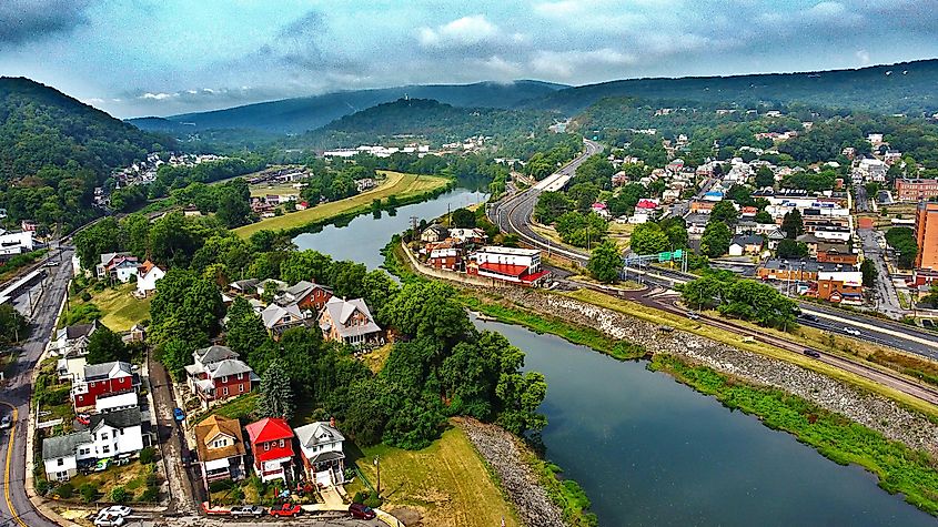 Aerial view of Cumberland, Maryland.