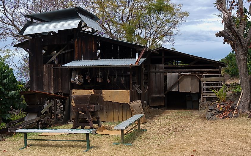 Historic coffee mill, Kona Coffee Living History Farm, Hawaii.