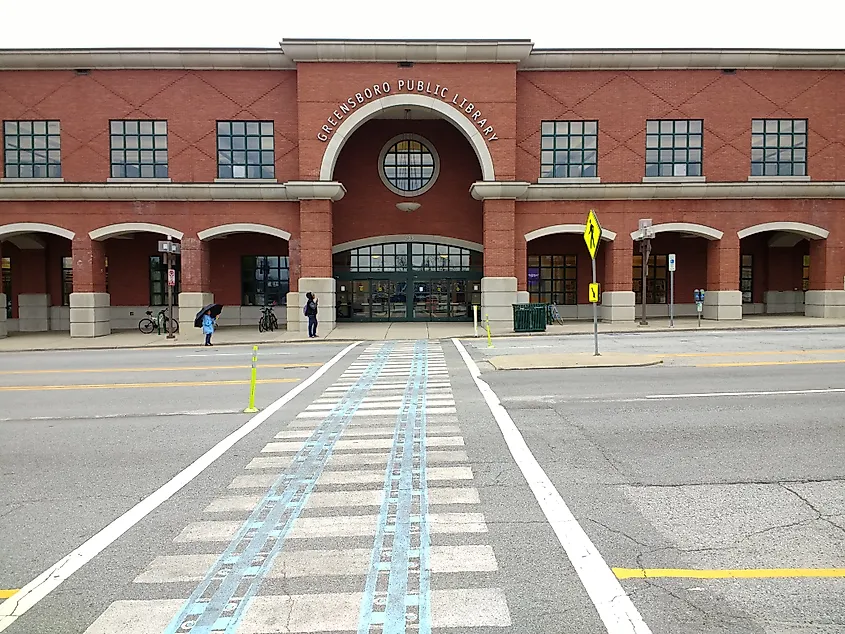 View of the Greensboro Public Library in Greensboro, North Carolina.
