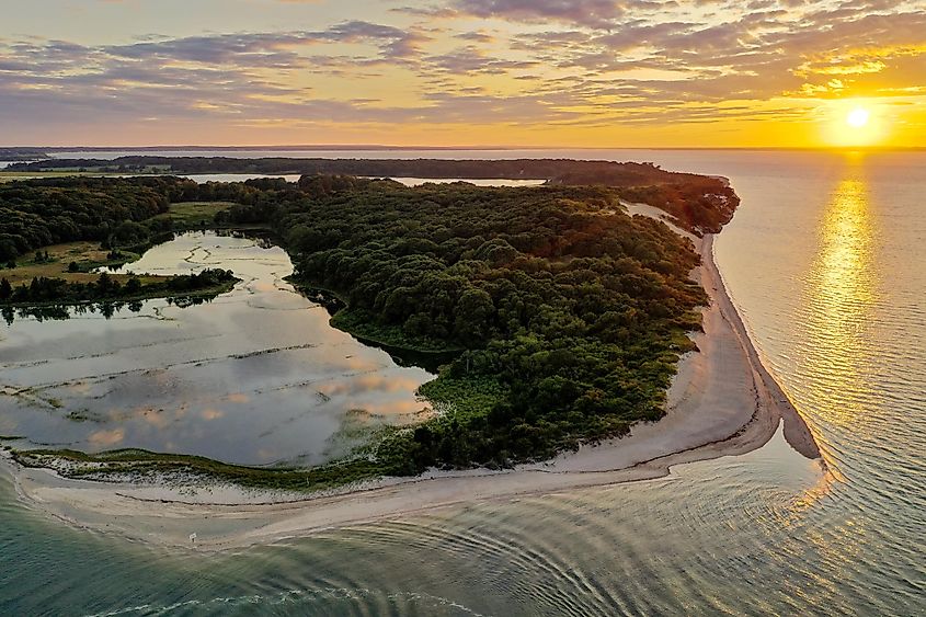 Sunset along the beach at Towd Point in Southampton, Long Island, New York