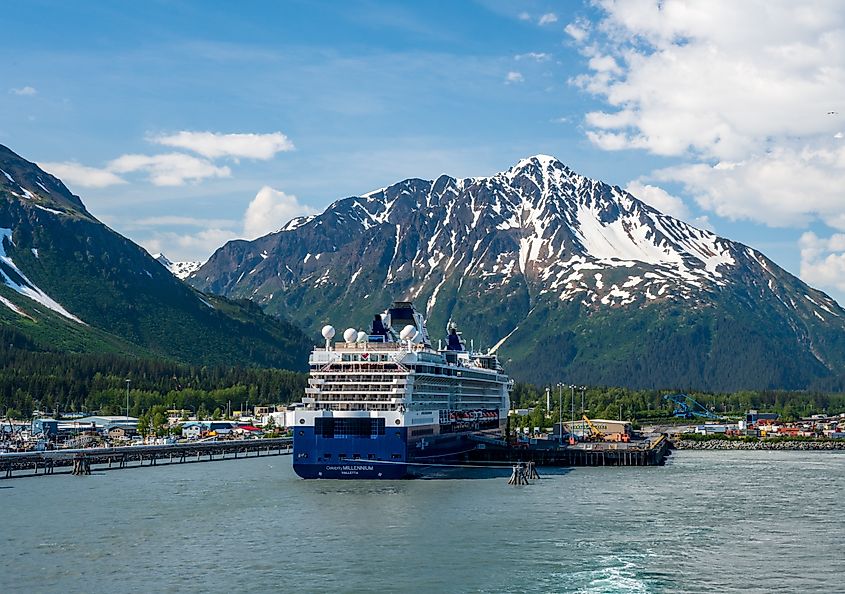Cruise ship anchored in Seward, Alaska.