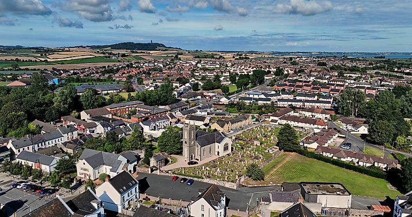 Aerial view of the St. Mary's Church of Ireland in Comber, Northern Ireland.