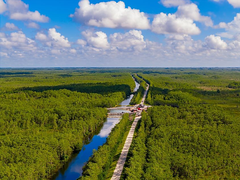 Aerial photo construction L28 canal trail Ochopee, Florida