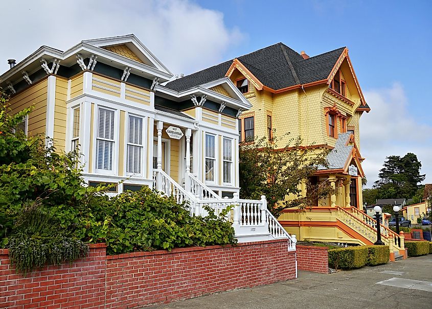 Victorian historical colorful houses. Astoria City, Oregon