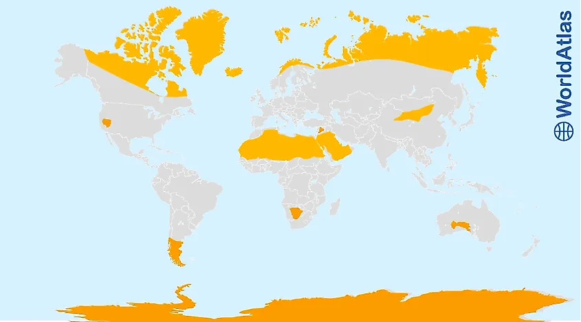 Map showing the world's 10 largest deserts.